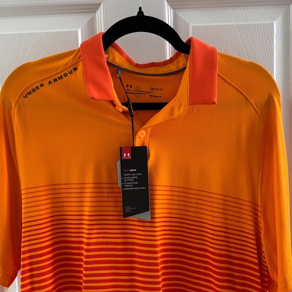 Under Armour Men's Striped Orange Polo - Picture 3 of 8